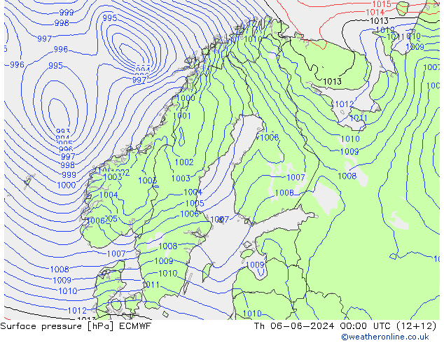 Surface pressure ECMWF Th 06.06.2024 00 UTC