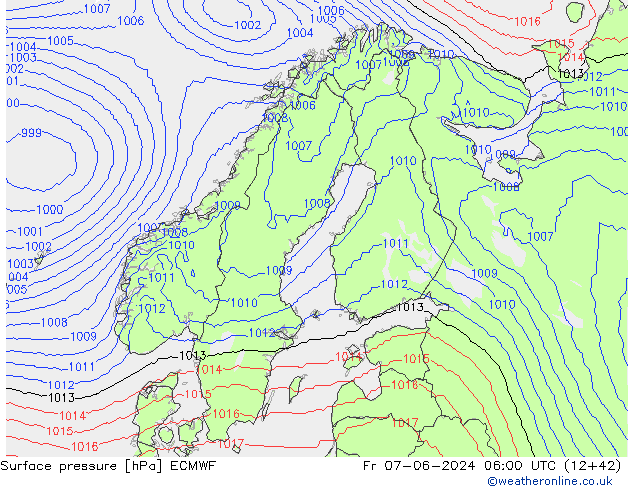 Surface pressure ECMWF Fr 07.06.2024 06 UTC