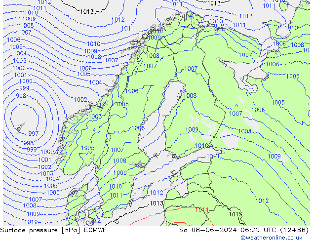 Bodendruck ECMWF Sa 08.06.2024 06 UTC