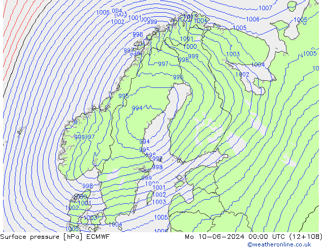 pressão do solo ECMWF Seg 10.06.2024 00 UTC