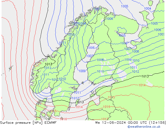 Atmosférický tlak ECMWF St 12.06.2024 00 UTC