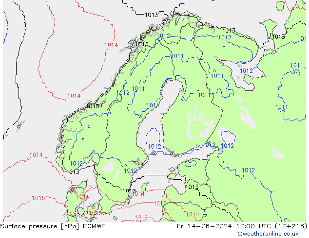 Pressione al suolo ECMWF ven 14.06.2024 12 UTC