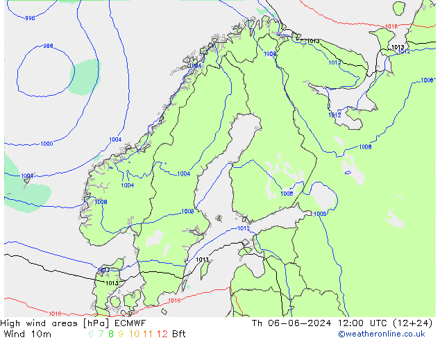 High wind areas ECMWF jue 06.06.2024 12 UTC