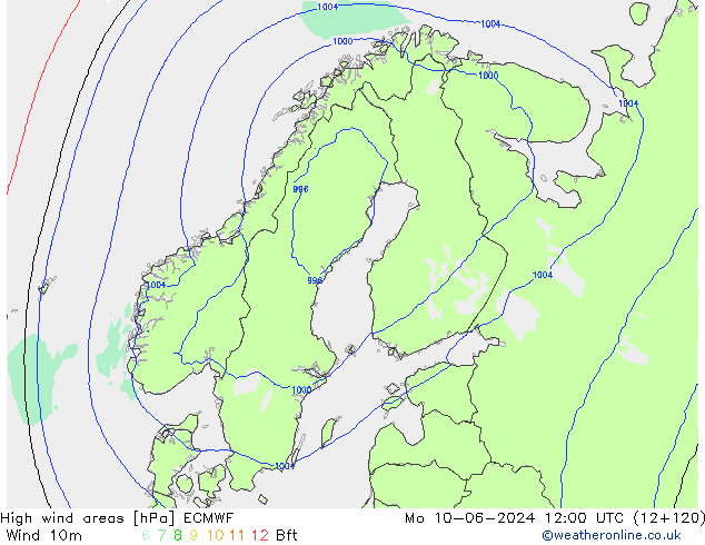 High wind areas ECMWF Po 10.06.2024 12 UTC