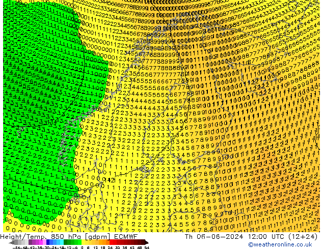 Height/Temp. 850 hPa ECMWF Th 06.06.2024 12 UTC