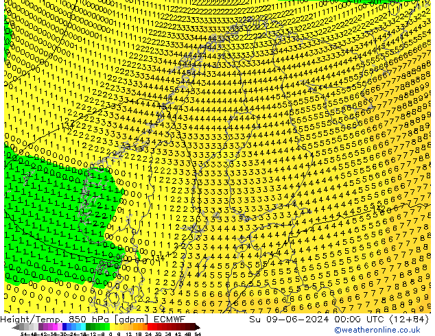 Yükseklik/Sıc. 850 hPa ECMWF Paz 09.06.2024 00 UTC