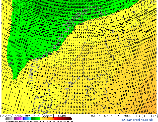 Height/Temp. 850 hPa ECMWF We 12.06.2024 18 UTC