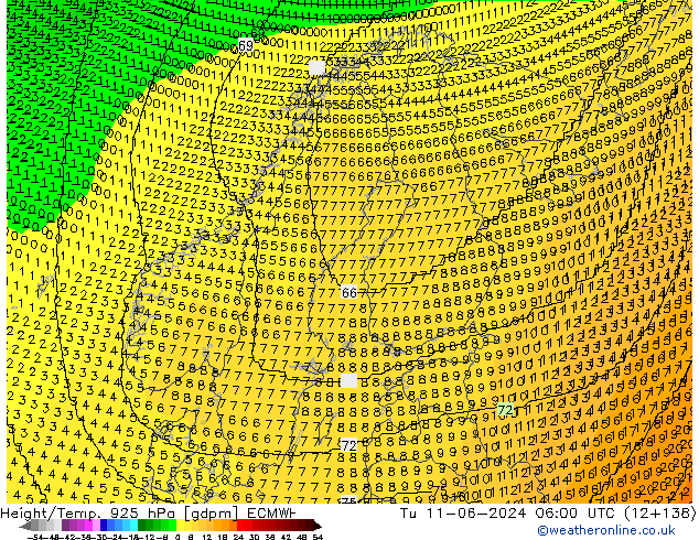 Height/Temp. 925 hPa ECMWF Tu 11.06.2024 06 UTC