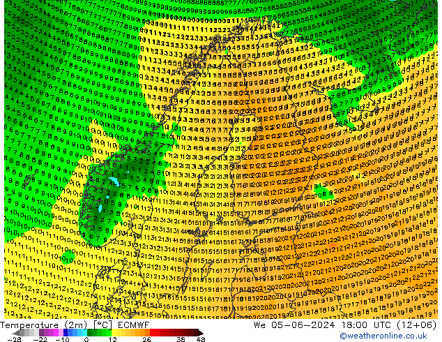 Temperaturkarte (2m) ECMWF Mi 05.06.2024 18 UTC