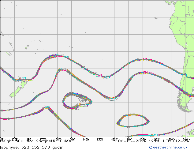 Height 500 hPa Spaghetti ECMWF Qui 06.06.2024 12 UTC