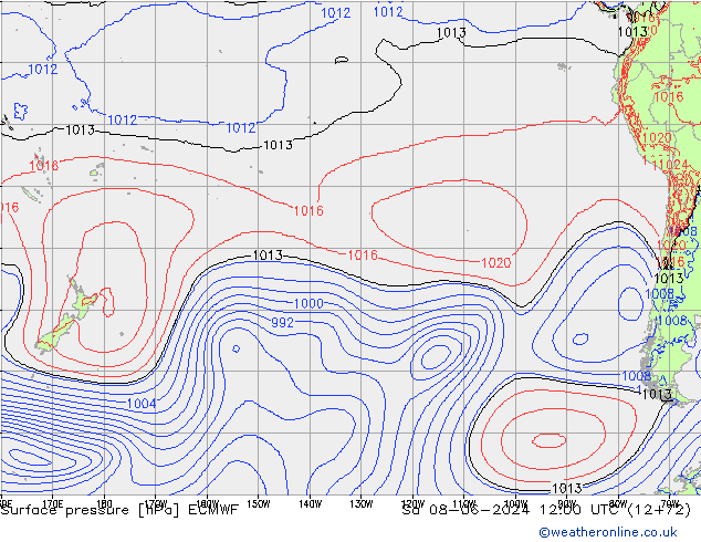 Surface pressure ECMWF Sa 08.06.2024 12 UTC