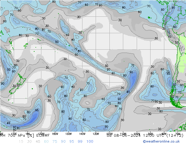 Humidité rel. 700 hPa ECMWF sam 08.06.2024 12 UTC