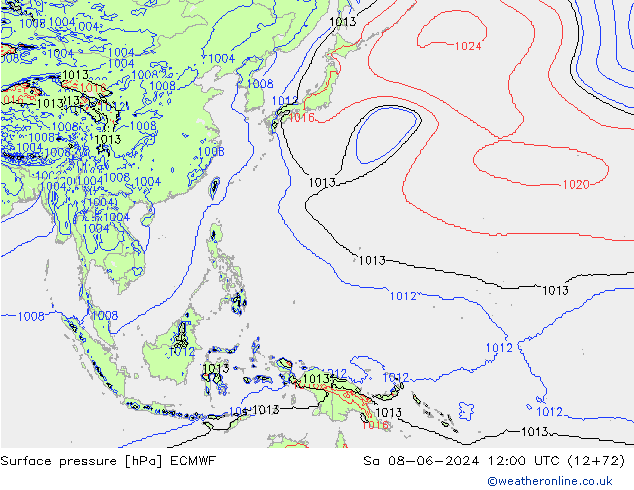 Surface pressure ECMWF Sa 08.06.2024 12 UTC