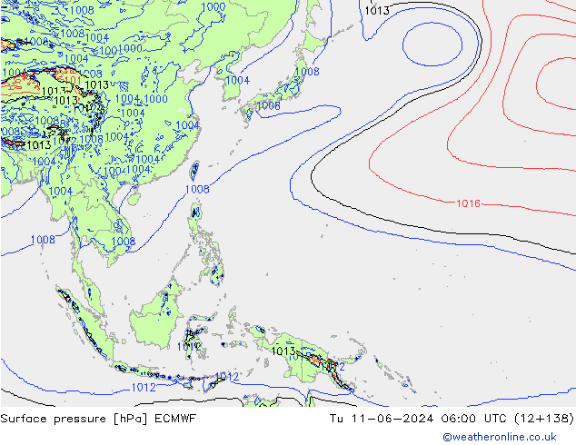 Surface pressure ECMWF Tu 11.06.2024 06 UTC