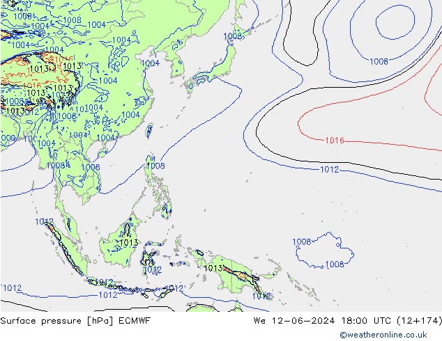 Luchtdruk (Grond) ECMWF wo 12.06.2024 18 UTC