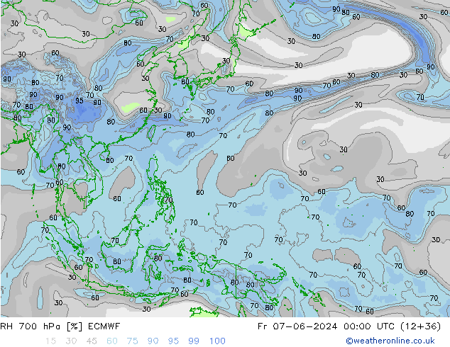 Humidité rel. 700 hPa ECMWF ven 07.06.2024 00 UTC