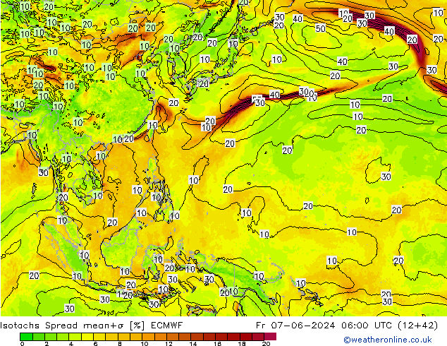 Isotachs Spread ECMWF Fr 07.06.2024 06 UTC