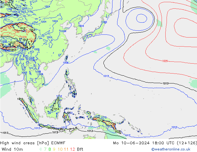 High wind areas ECMWF Mo 10.06.2024 18 UTC