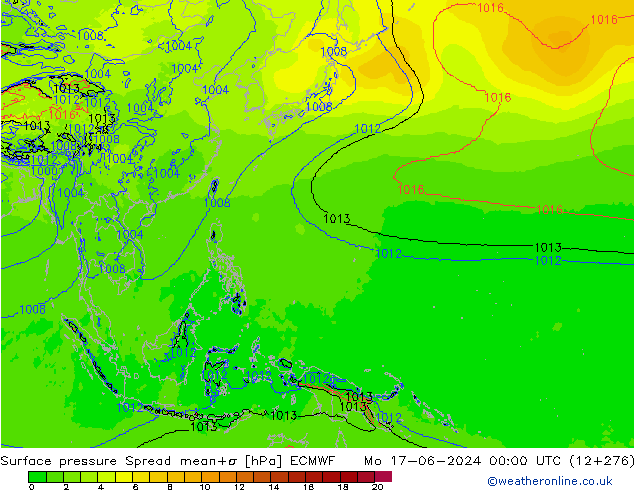 Presión superficial Spread ECMWF lun 17.06.2024 00 UTC