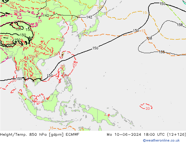 Height/Temp. 850 hPa ECMWF Mo 10.06.2024 18 UTC