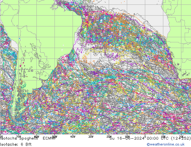 Eşrüzgar Hızları Spaghetti ECMWF Paz 16.06.2024 00 UTC