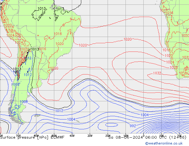 Pressione al suolo ECMWF sab 08.06.2024 06 UTC