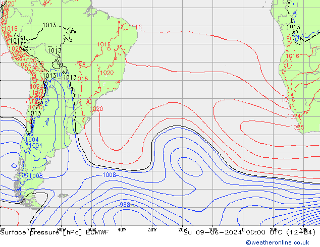 Atmosférický tlak ECMWF Ne 09.06.2024 00 UTC