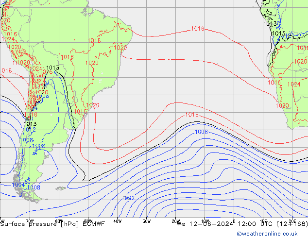 Surface pressure ECMWF We 12.06.2024 12 UTC