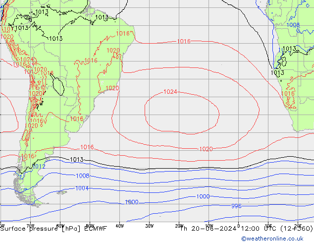 Surface pressure ECMWF Th 20.06.2024 12 UTC