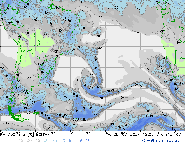 RH 700 гПа ECMWF ср 05.06.2024 18 UTC