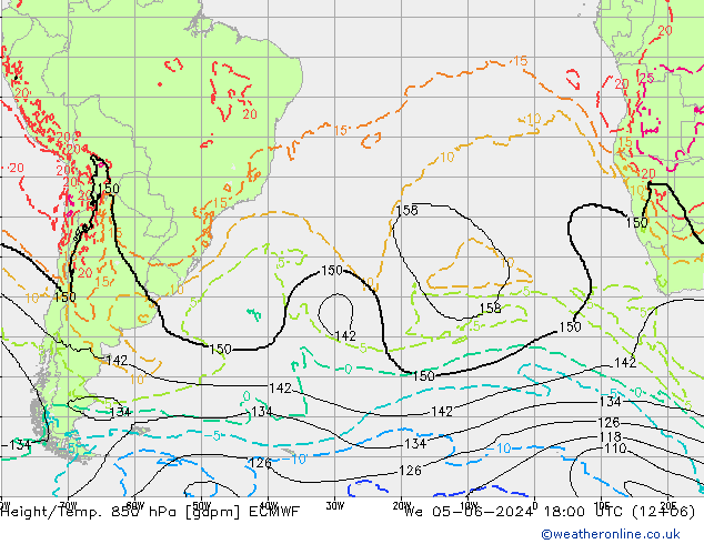 Height/Temp. 850 hPa ECMWF Qua 05.06.2024 18 UTC