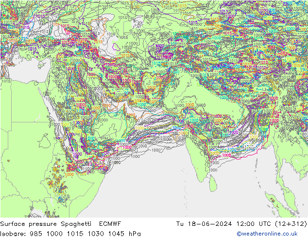 Surface pressure Spaghetti ECMWF Tu 18.06.2024 12 UTC