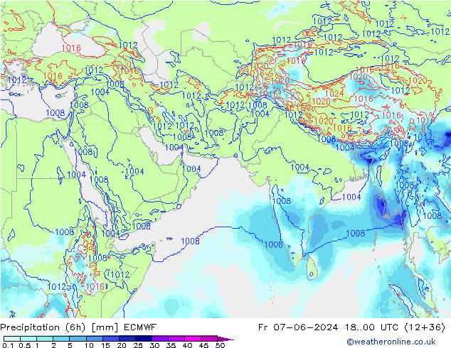 Precipitation (6h) ECMWF Fr 07.06.2024 00 UTC