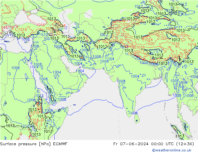 Presión superficial ECMWF vie 07.06.2024 00 UTC