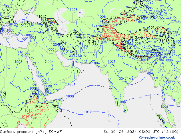 pressão do solo ECMWF Dom 09.06.2024 06 UTC