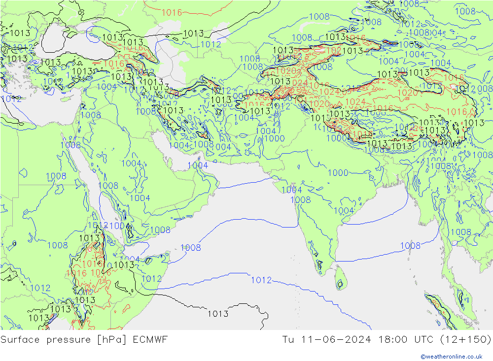 Atmosférický tlak ECMWF Út 11.06.2024 18 UTC