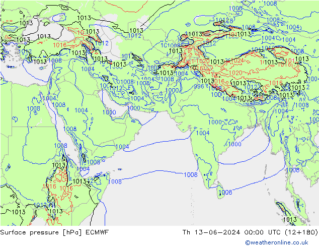 Presión superficial ECMWF jue 13.06.2024 00 UTC