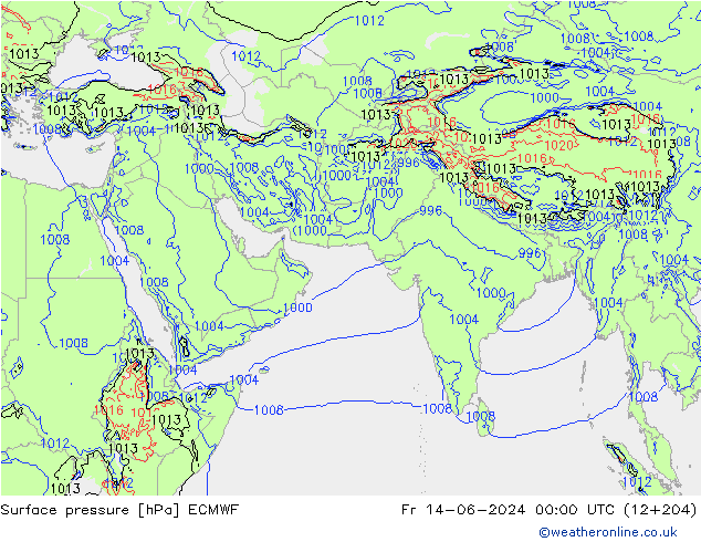 Surface pressure ECMWF Fr 14.06.2024 00 UTC