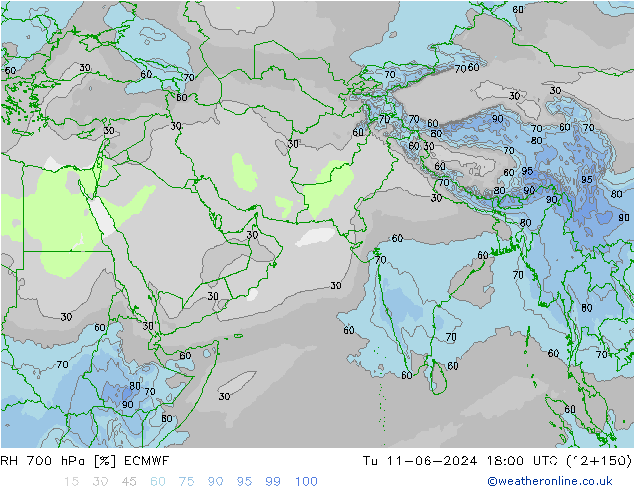 RH 700 hPa ECMWF Ter 11.06.2024 18 UTC