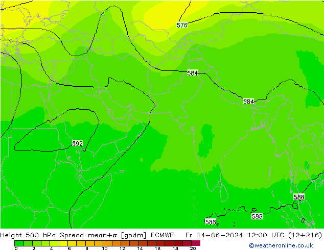 Height 500 hPa Spread ECMWF pt. 14.06.2024 12 UTC