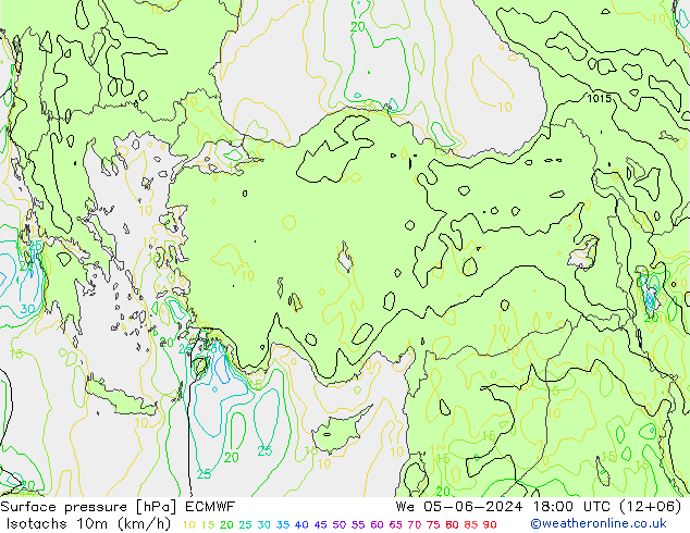 Eşrüzgar Hızları (km/sa) ECMWF Çar 05.06.2024 18 UTC