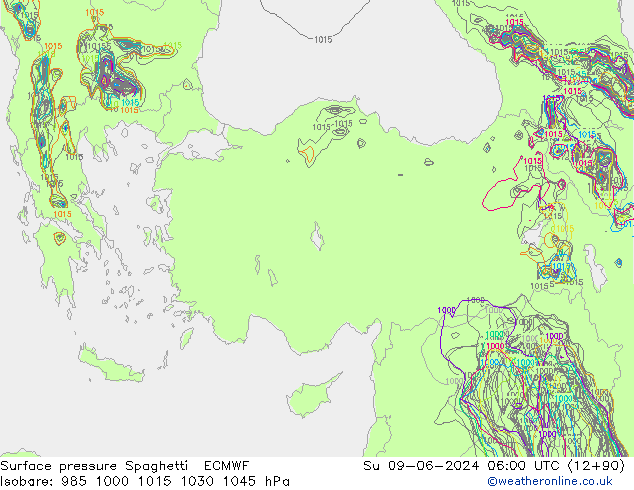 Surface pressure Spaghetti ECMWF Su 09.06.2024 06 UTC