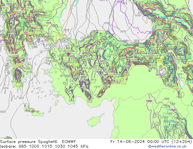 Yer basıncı Spaghetti ECMWF Cu 14.06.2024 00 UTC