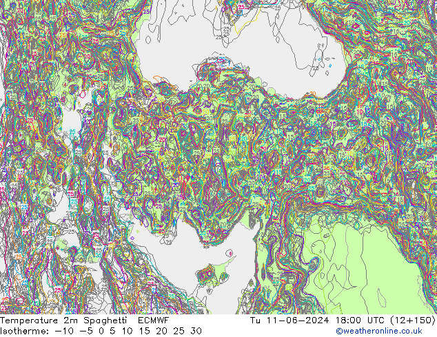 Temperatura 2m Spaghetti ECMWF Ter 11.06.2024 18 UTC