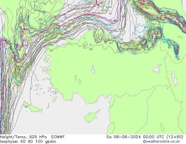 Hoogte/Temp. 925 hPa ECMWF za 08.06.2024 00 UTC