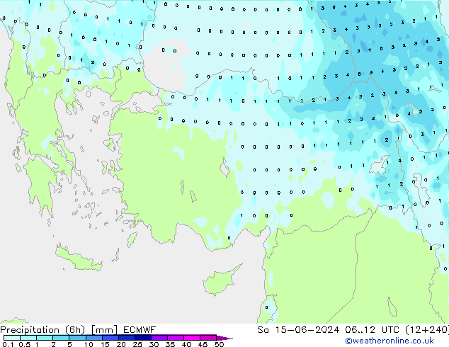 Precipitation (6h) ECMWF So 15.06.2024 12 UTC