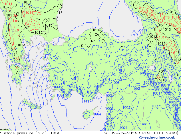 Atmosférický tlak ECMWF Ne 09.06.2024 06 UTC