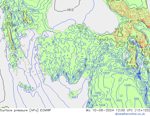 Luchtdruk (Grond) ECMWF ma 10.06.2024 12 UTC