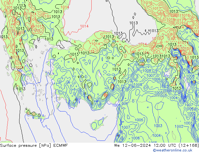 Presión superficial ECMWF mié 12.06.2024 12 UTC