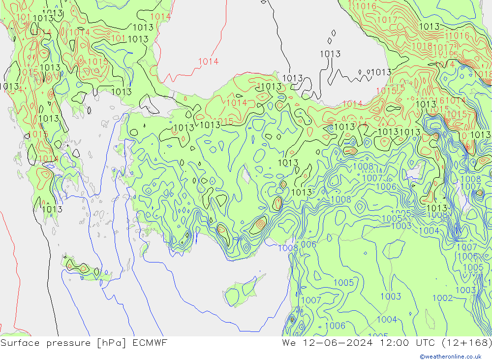 Surface pressure ECMWF We 12.06.2024 12 UTC